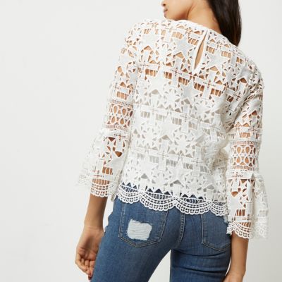 White lace bell sleeve star top